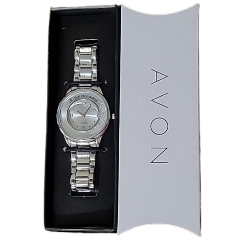 Avon Women's Silver Tone Watch With Reinstones
